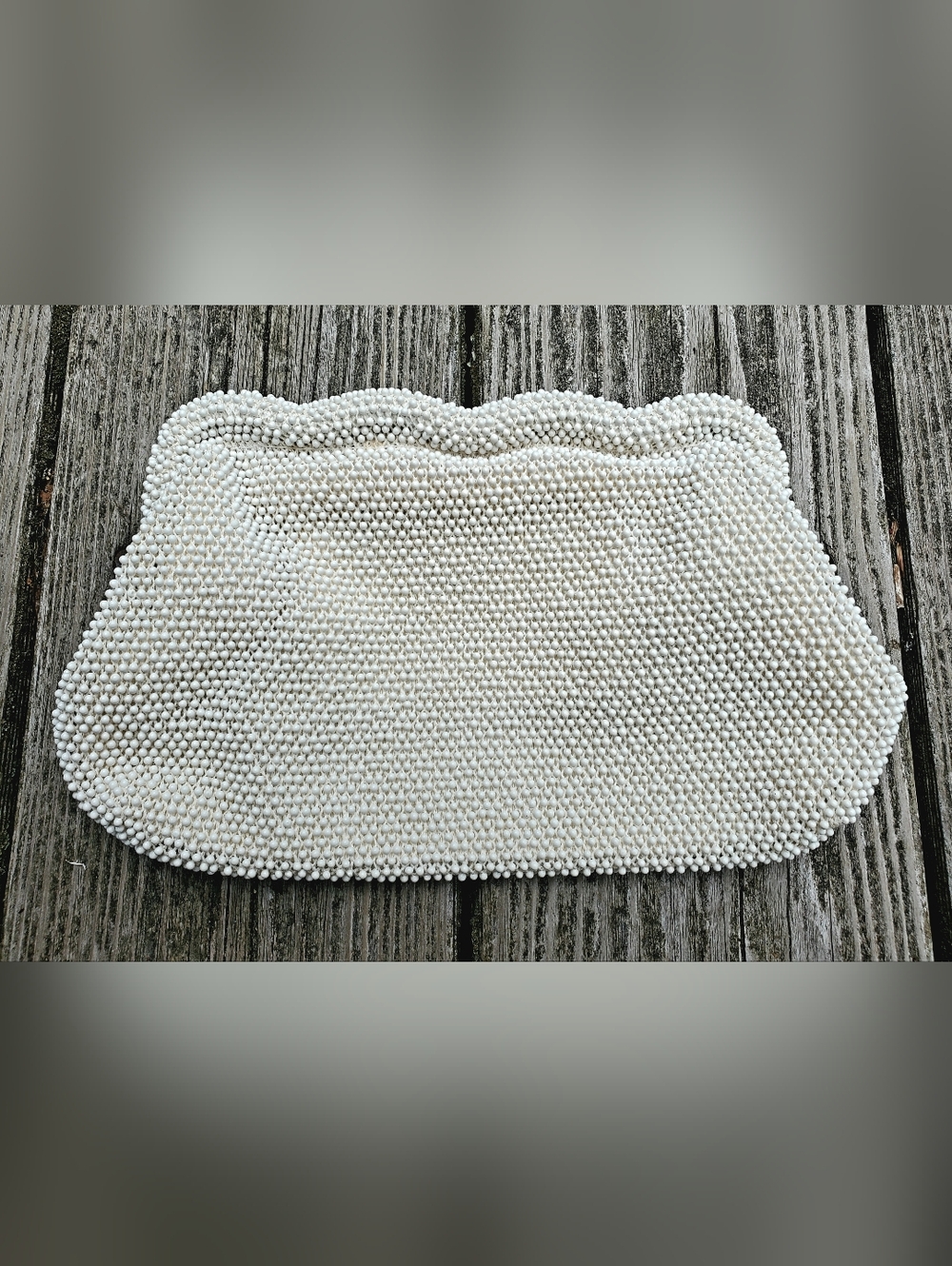 1950s lumured cream cordé-beaded clutch • wedding / prom / formal / party
